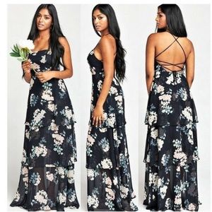 Show Me Your Mumu Calypso Strappy Tiered Maxi Dress Chiffon Size XL $216